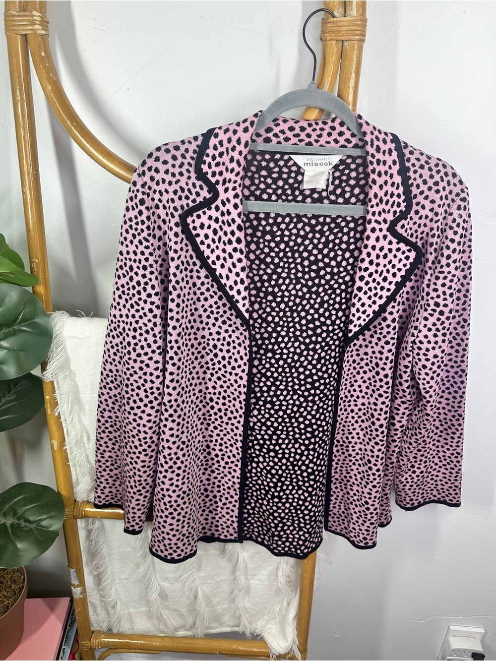 Misook Pink Leopard Printed Jacket Blazer Top sz L